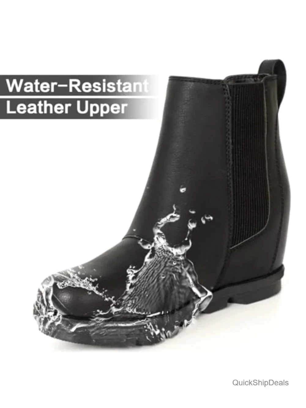 Women's Hidden Heel Chelsea Ankle Wedge Boots Faux Leather Slip-On